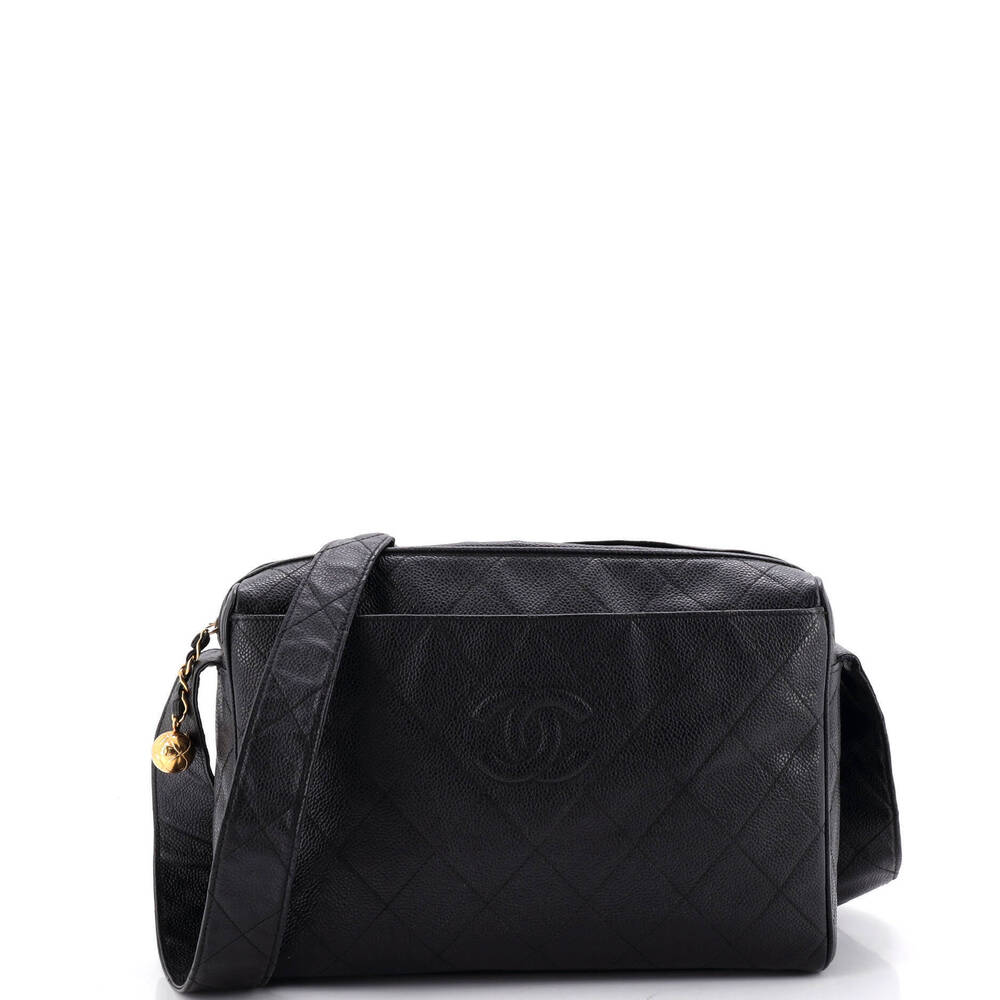 Chanel Medium Vintage Diamond CC Camera Shoulder Bag Quilted Caviar